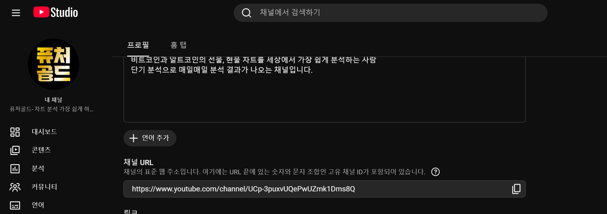 3단계: 프로필 탭에서 채널 URL 복사